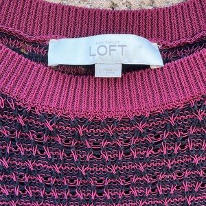LOFT Open Stitch Pullover Sweater Dark Red & Black